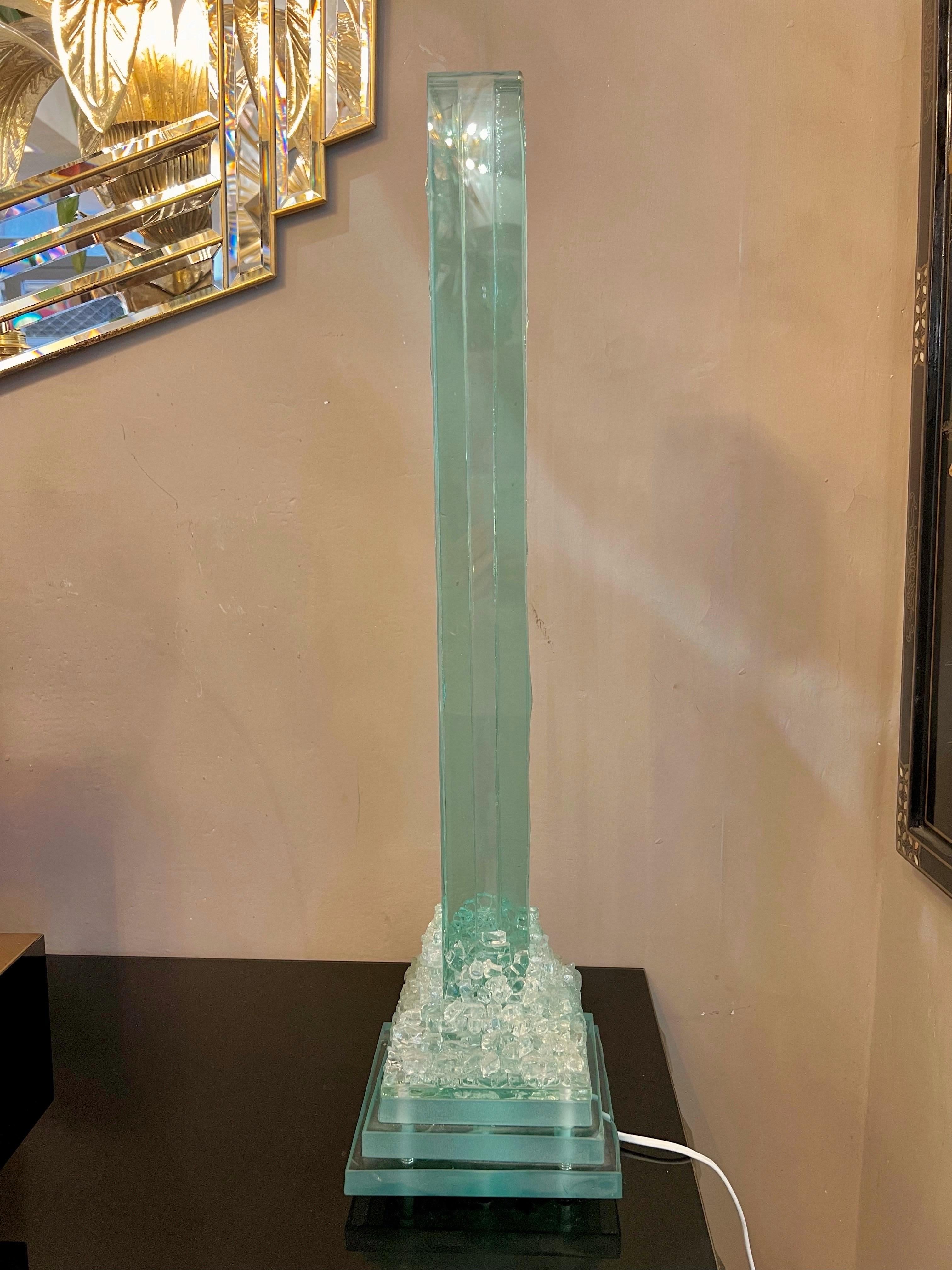Vintage Aquamarine Glass Menhir Sculpture Table Lamp, 1950s In Good Condition For Sale In Florence, IT