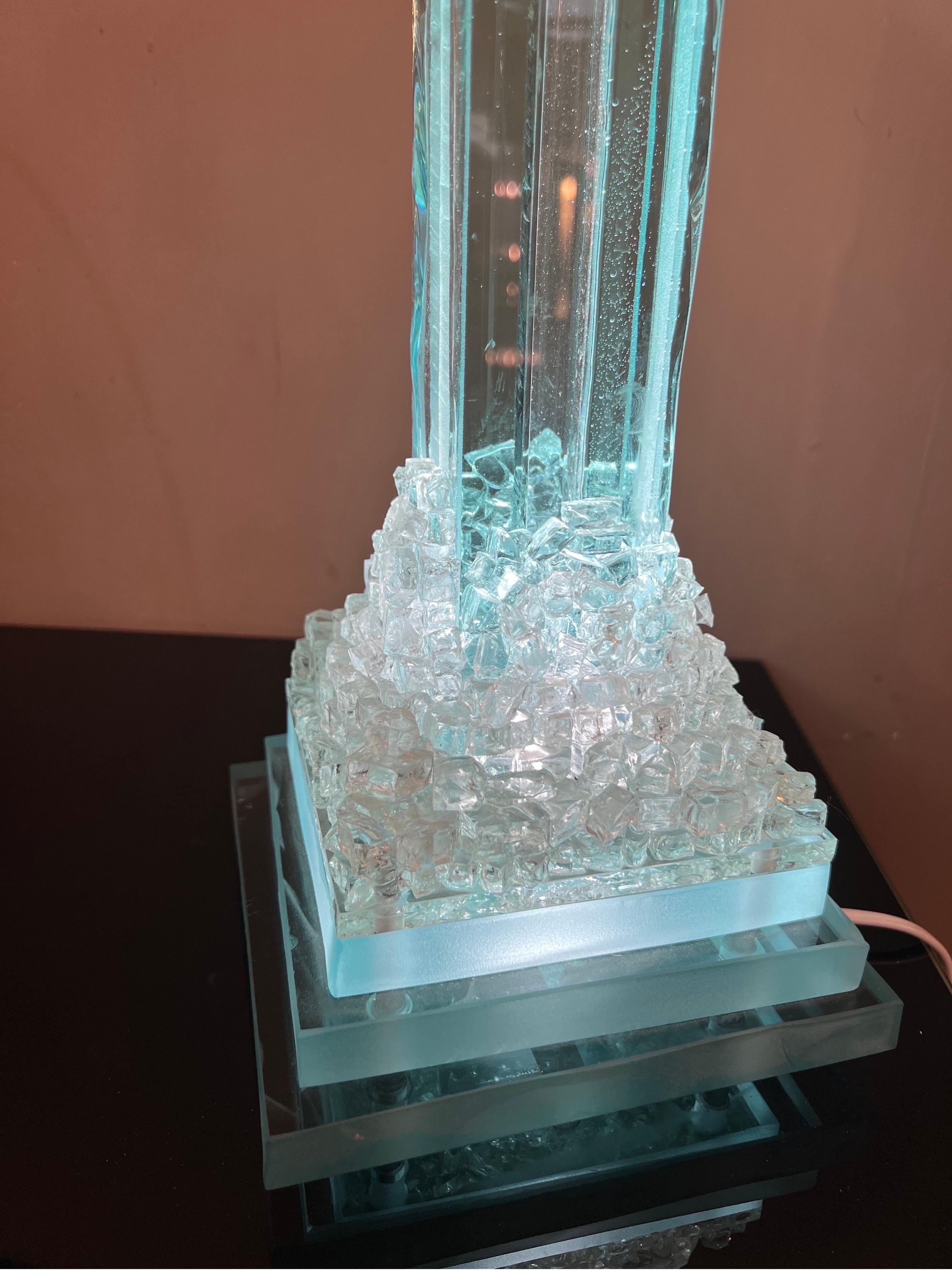 Vintage Aquamarine Glass Menhir Sculpture Table Lamp, 1950s For Sale 2