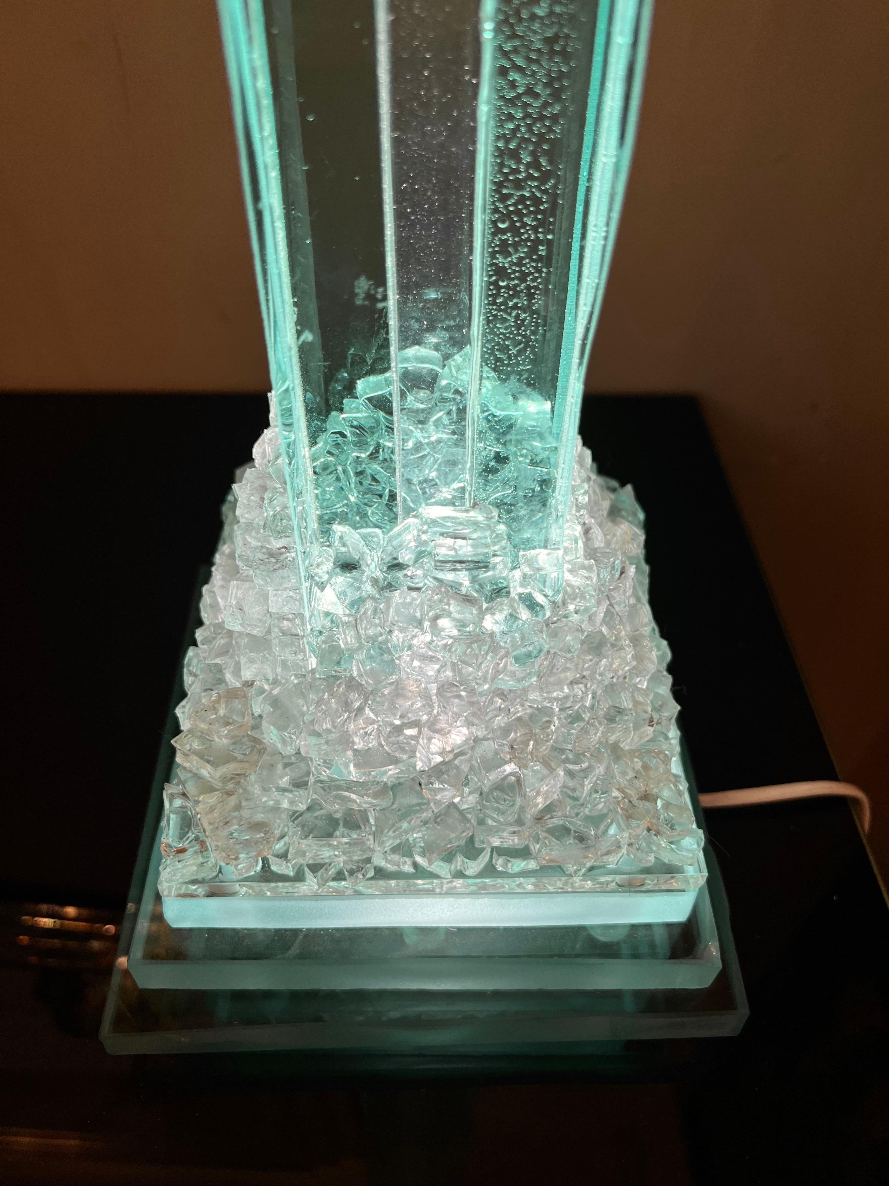 Vintage Aquamarine Glass Menhir Sculpture Table Lamp, 1950s For Sale 3