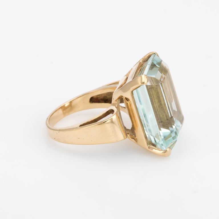 Vintage Aquamarine Ring 14k Yellow Gold 17ct Emerald Cut Fine Estate