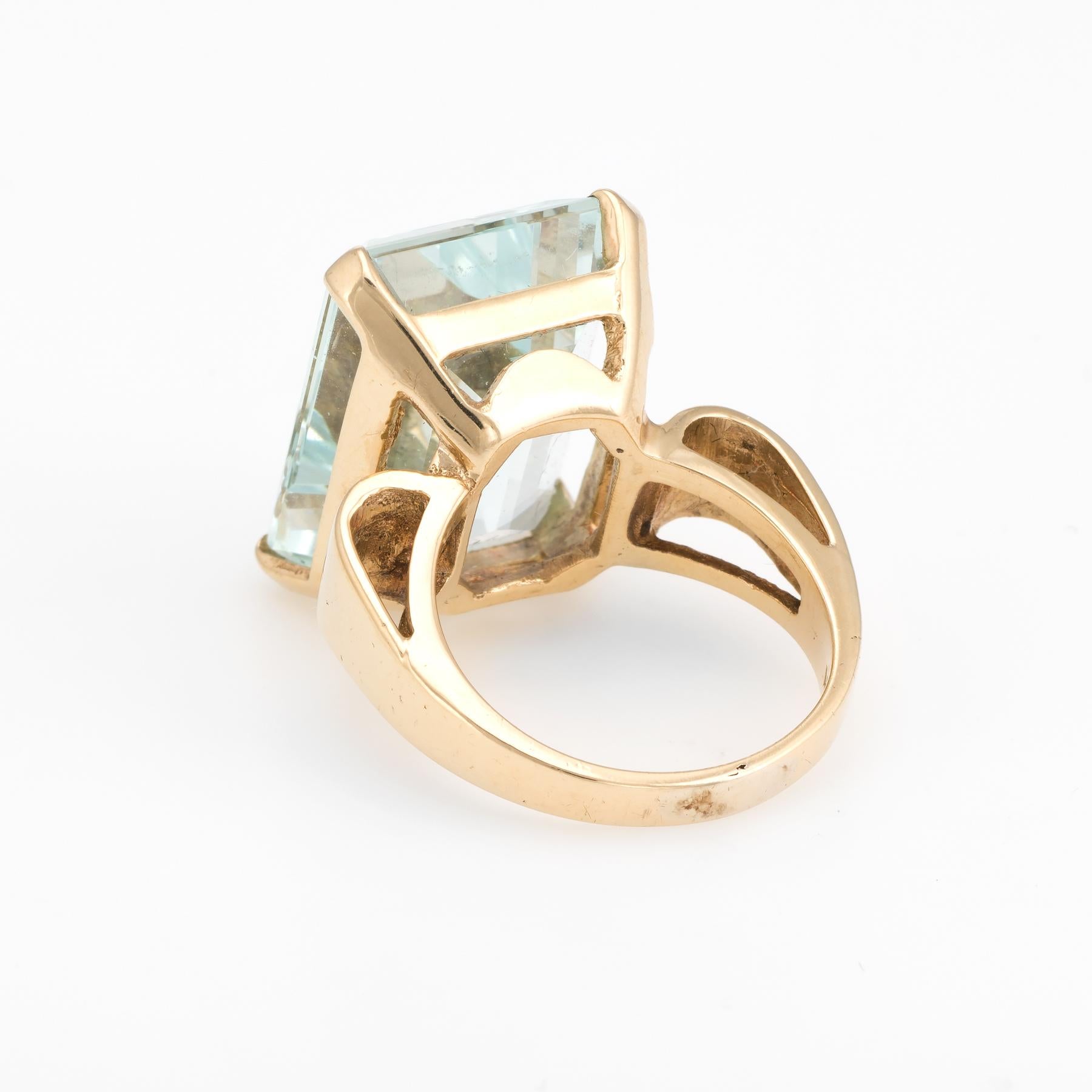 Modern Vintage Aquamarine Ring 14k Yellow Gold 17ct Emerald Cut Fine Estate Jewelry