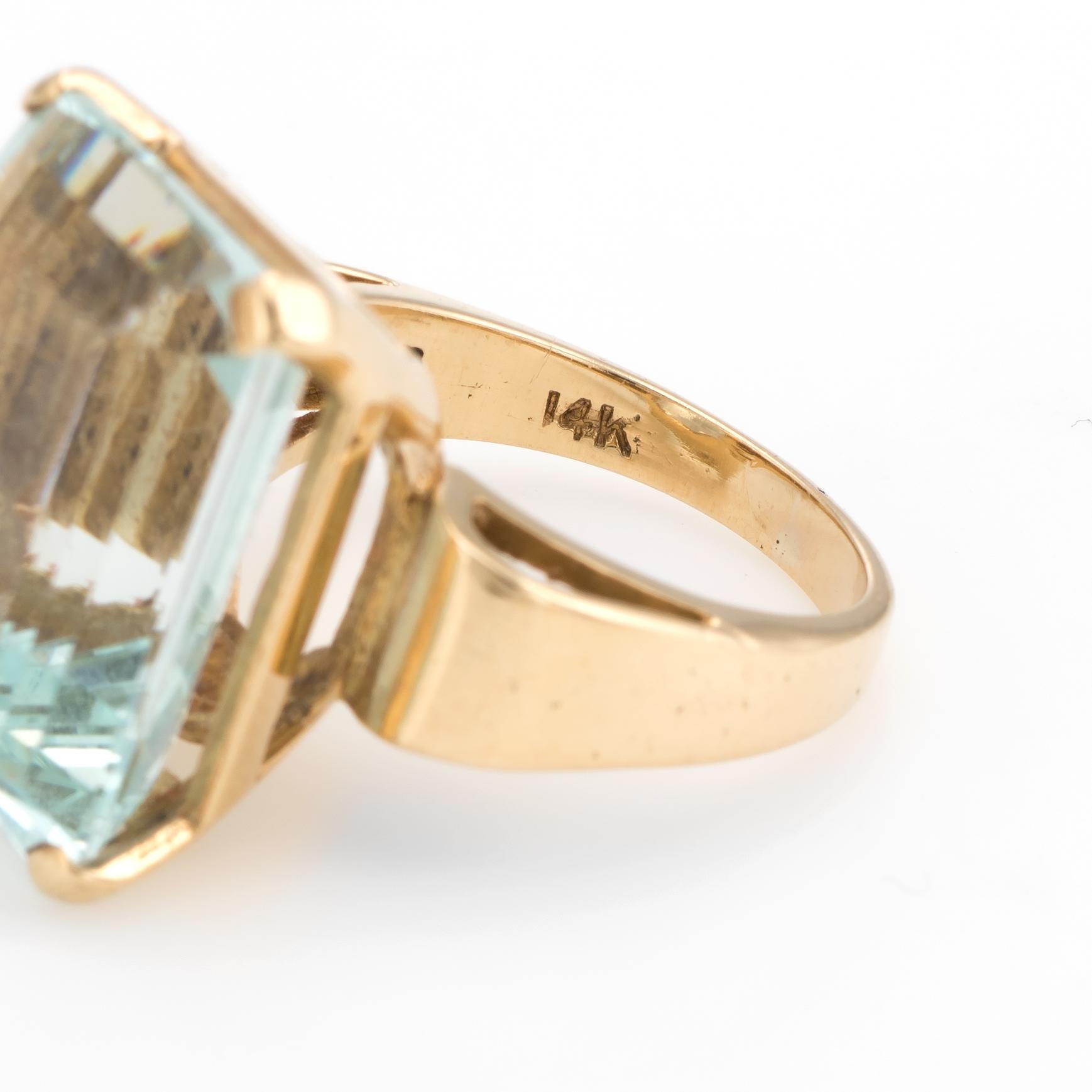 Women's Vintage Aquamarine Ring 14k Yellow Gold 17ct Emerald Cut Fine Estate Jewelry