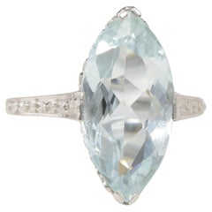 Vintage Aquamarine Ring in 18K White Gold with Filigree, approx 2.19 carats