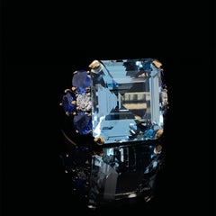 Vintage Aquamarine, Sapphire and Diamond Cocktail Ring, Circa 1960