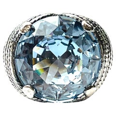 Vintage 14 mm Aquamarine Sterling Silver Ring Size 6.25