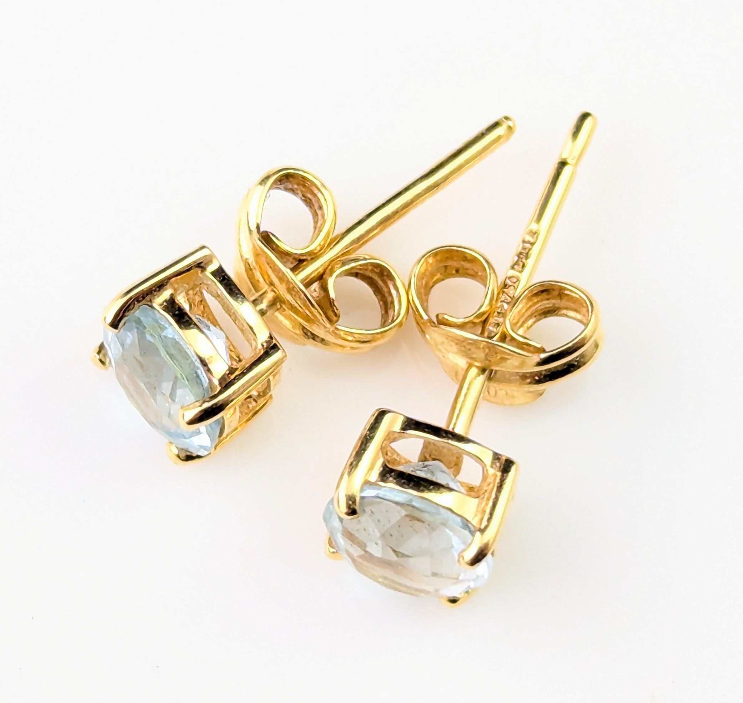 Vintage Aquamarin-Ohrstecker, 18 Karat Gelbgold im Angebot 3