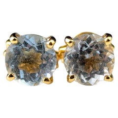 Vintage Aquamarine stud earrings, 18k yellow gold