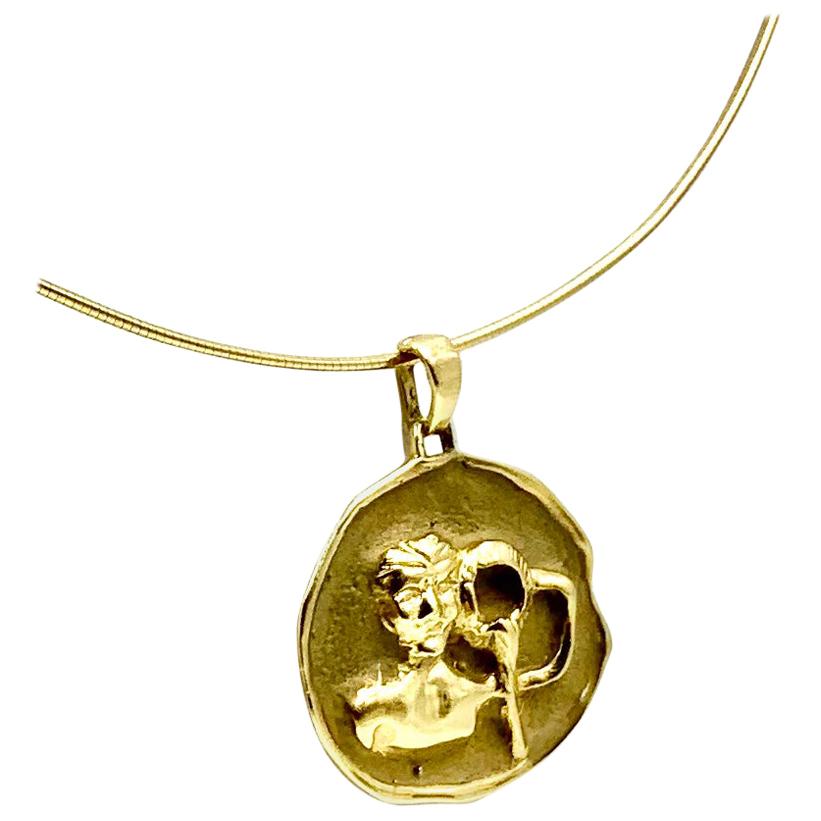 Vintage Aquarius Zodiac 14k Gold Pendant Medallion, Ford Estate