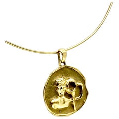 Vintage Aquarius Zodiac 14k Gold Pendant Medallion, Ford Estate