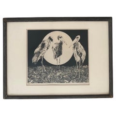 Vintage Aquatint Etching "3 Storks" by Jack Coughlin