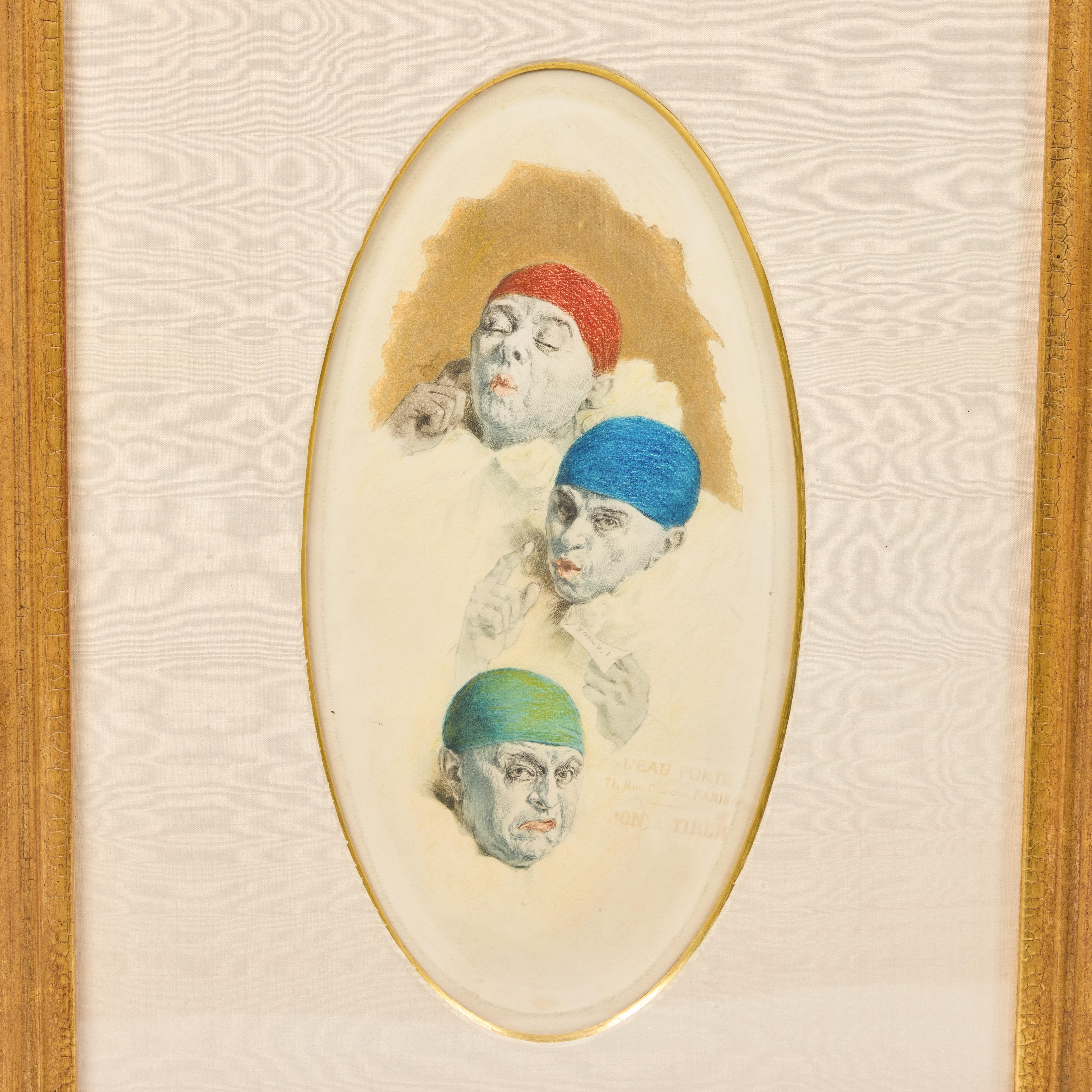 Questa divertente acquaforte d'epoca colorata a mano 