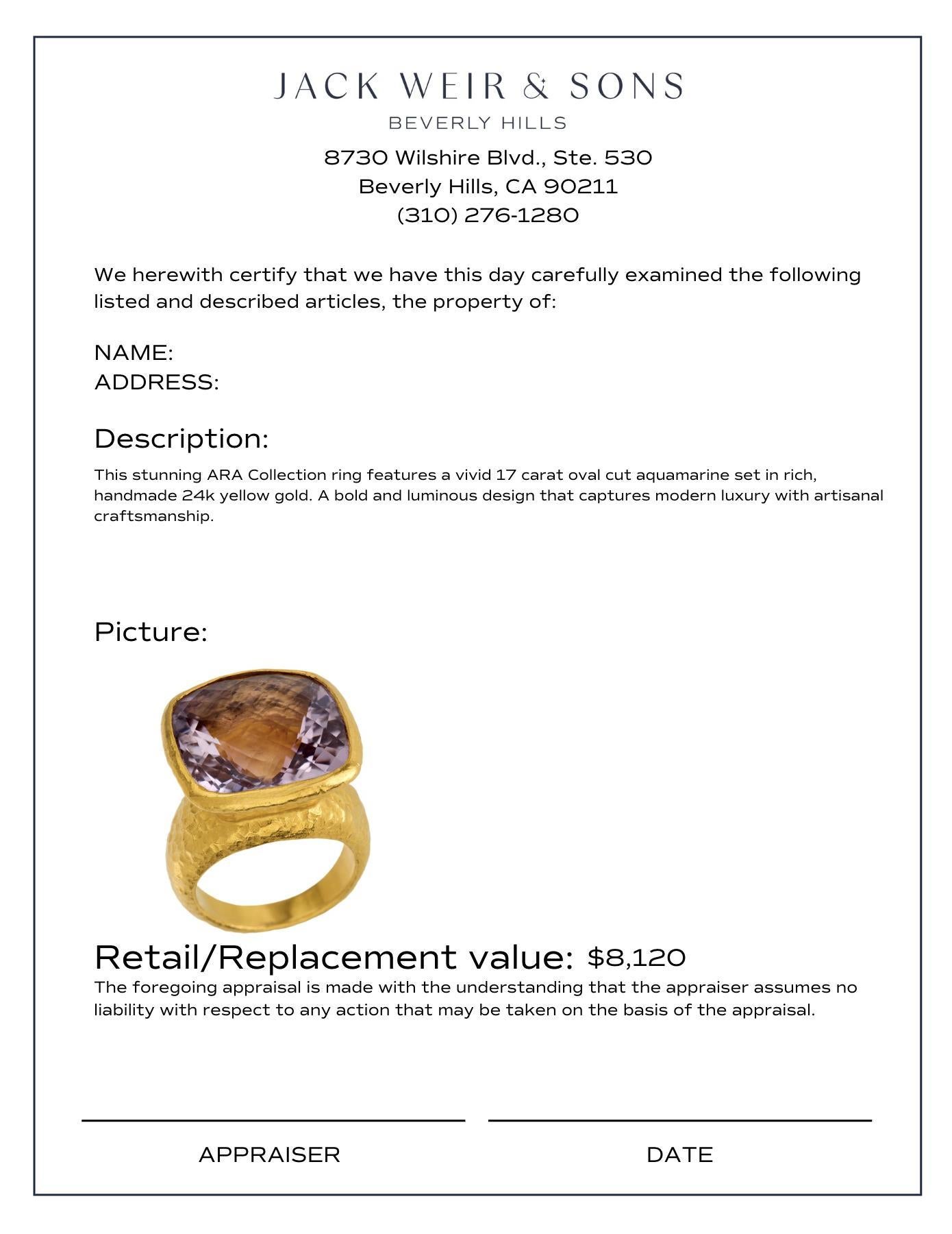 Women's Vintage ARA 24 carat kunzite 24k gold hammered ring For Sale