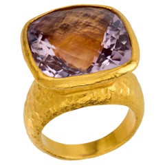 Vintage ARA 24 carat kunzite 24k gold hammered ring