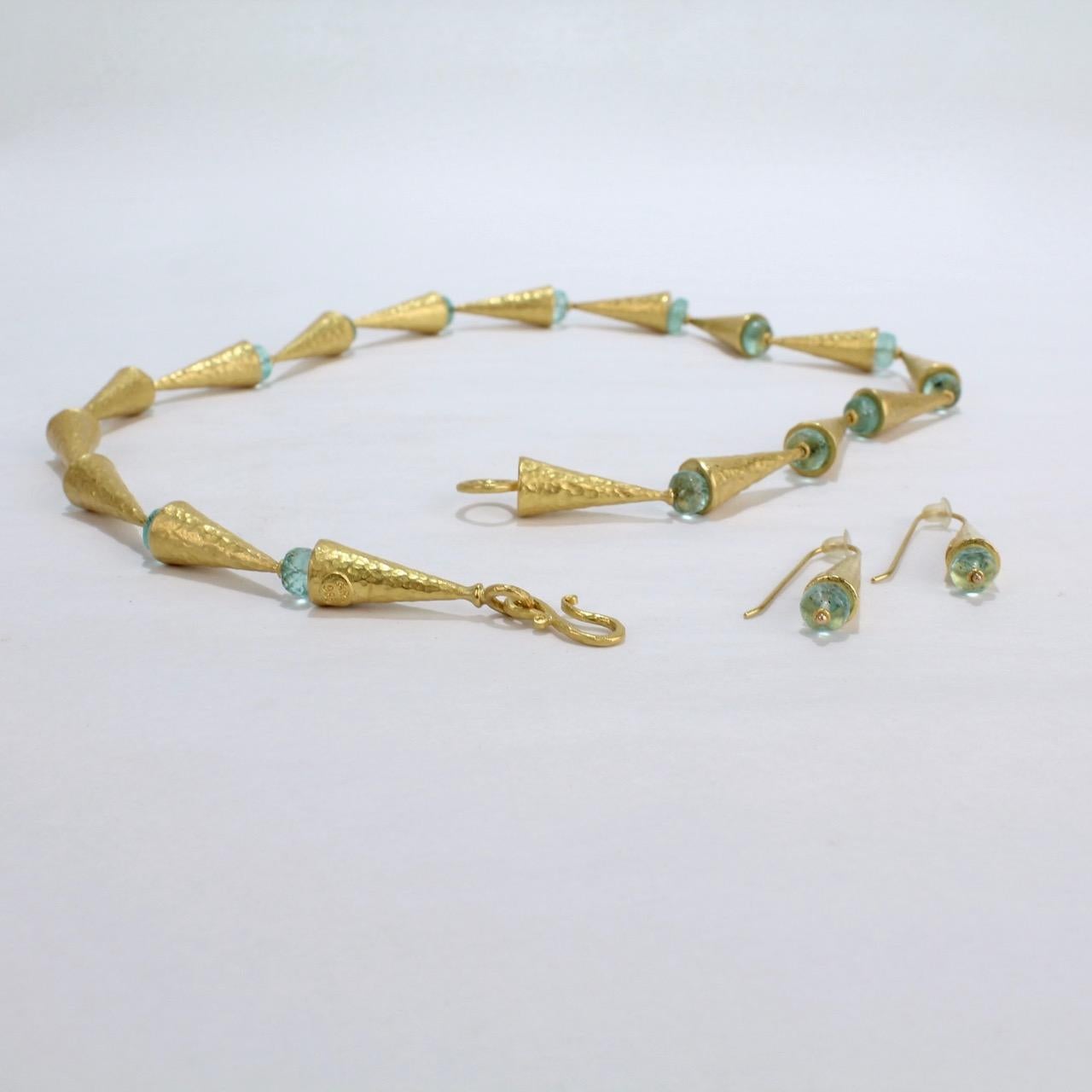 Vintage Ara 24 Karat Gold and Emerald Beaded Necklace and Earring Set 2