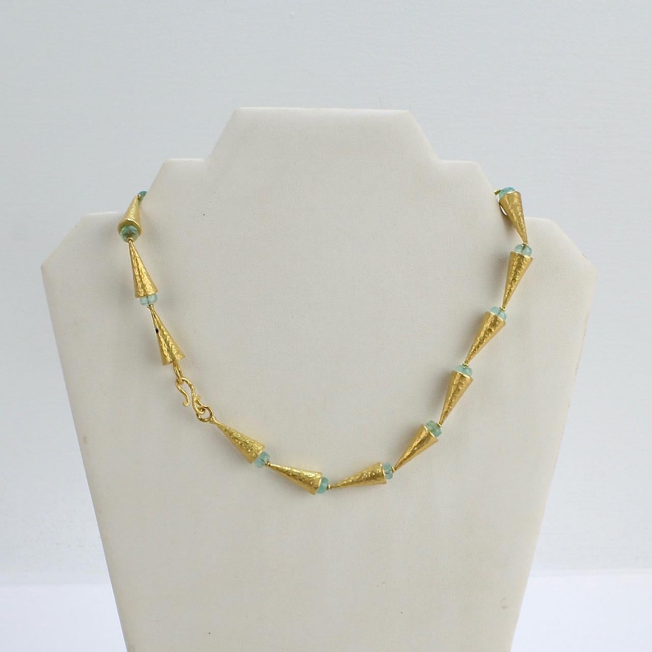 Vintage Ara 24 Karat Gold and Emerald Beaded Necklace and Earring Set 1