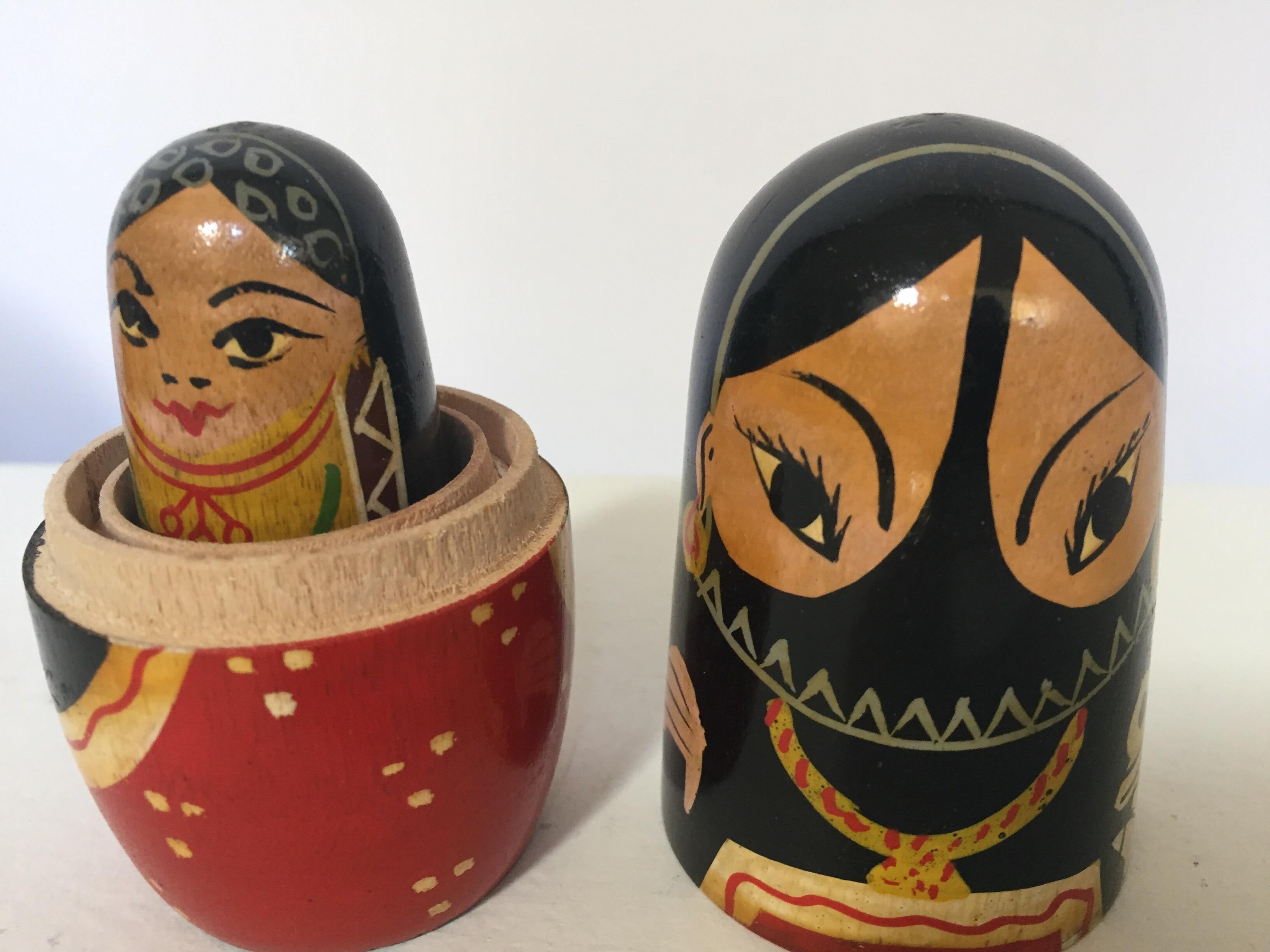 Paper Vintage Arab Man and Women, Child and Pet Nesting Dolls