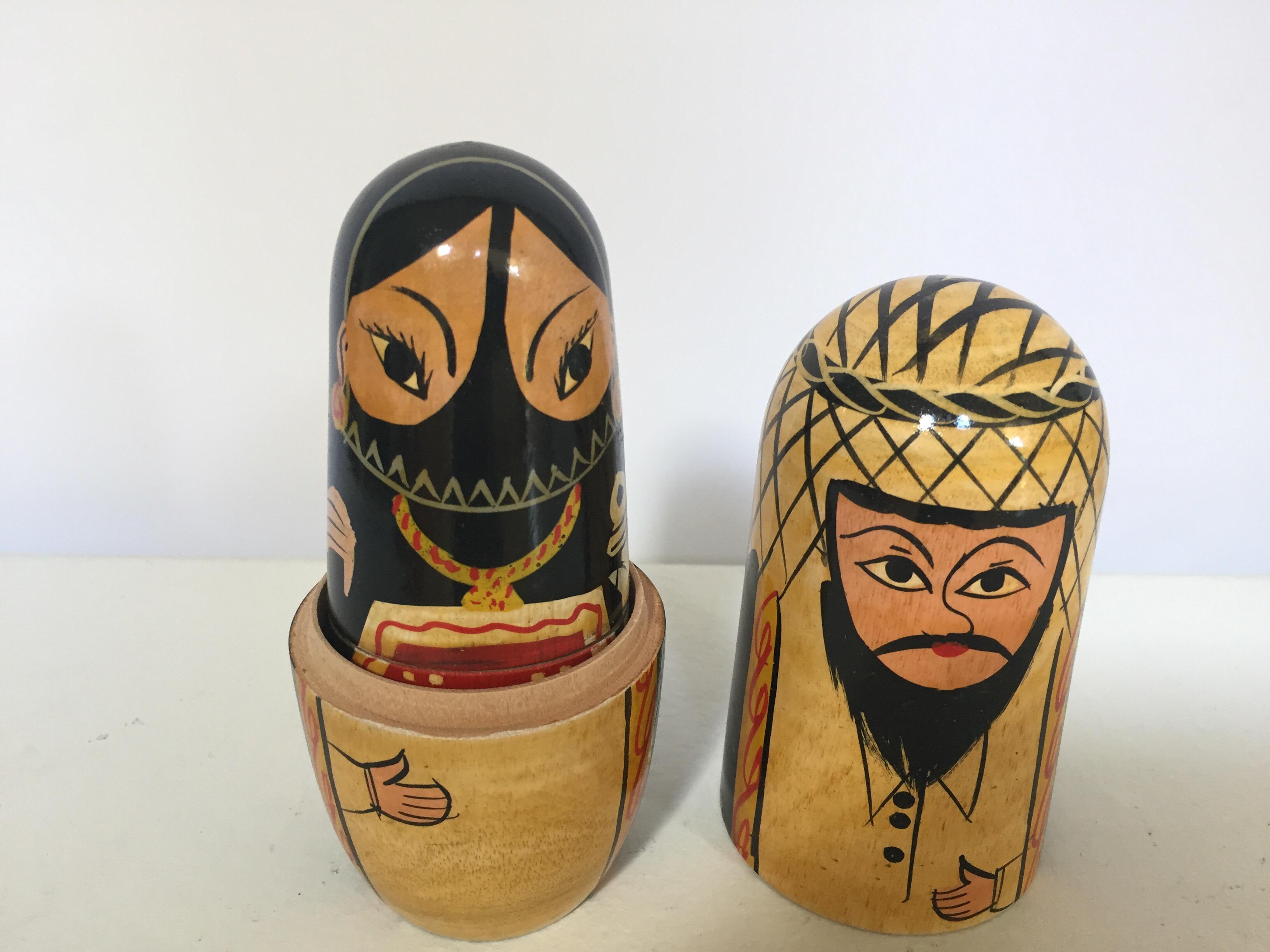 Vintage Arab Man and Women, Child and Pet Nesting Dolls 1
