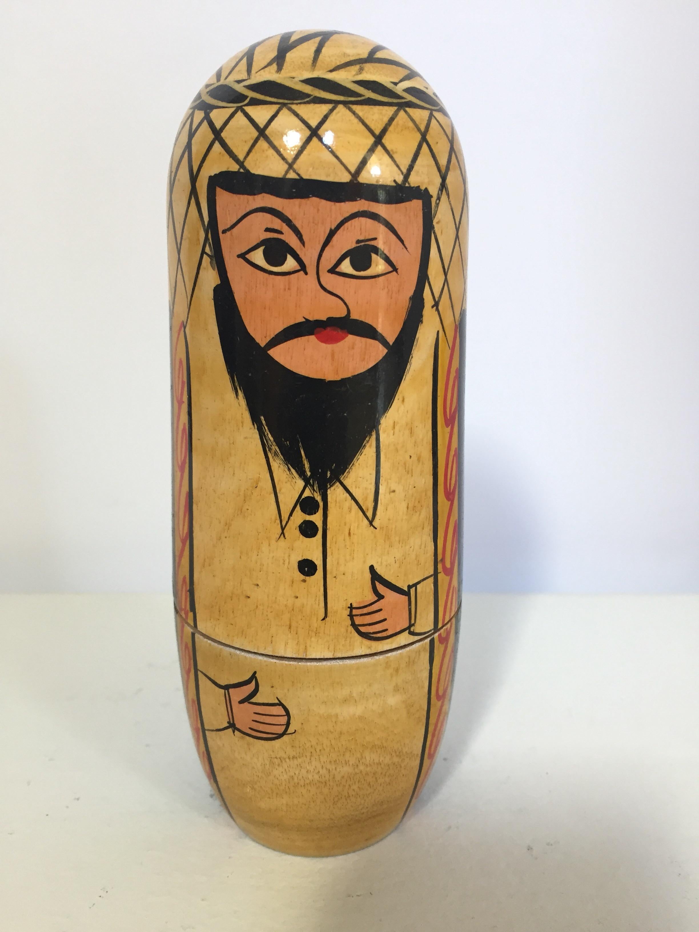 Folk Art Vintage Arab Man and Women, Child and Pet Nesting Dolls