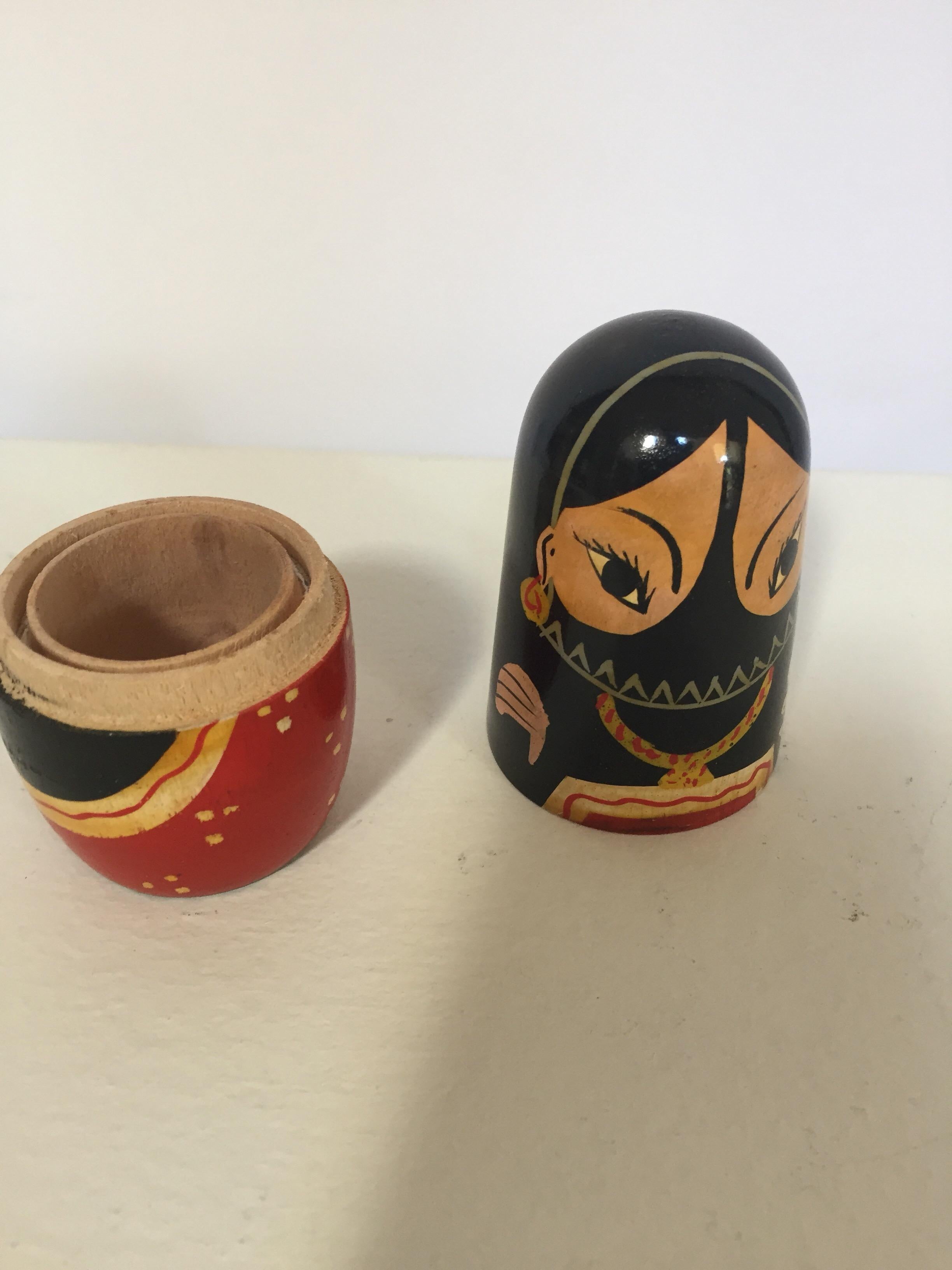 Hand-Crafted Vintage Arab Man and Women, Child and Pet Nesting Dolls