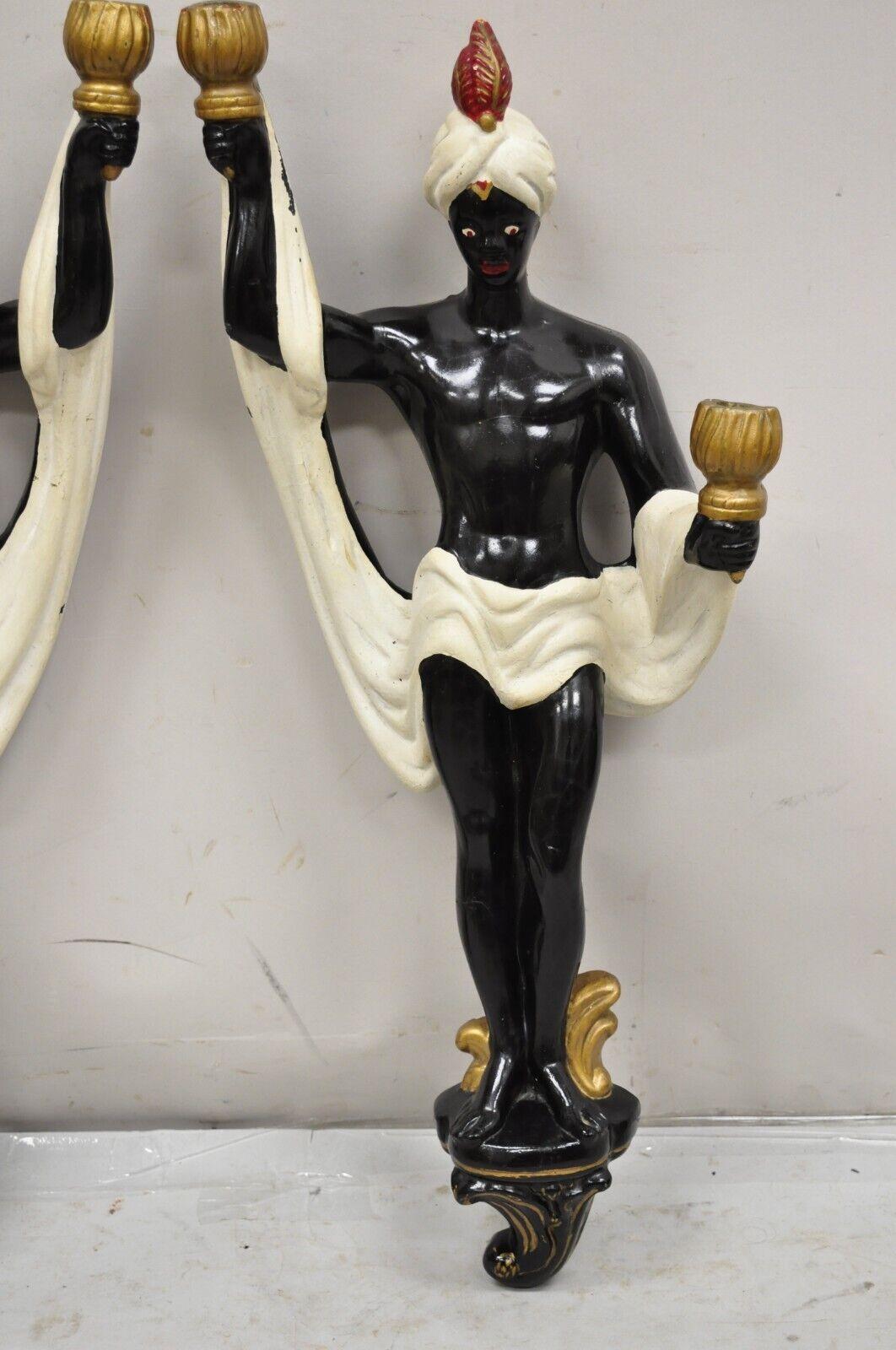 Vintage Arabian Chalkware Male Figural Wall Sconce Candlesticks - a Pair For Sale 6