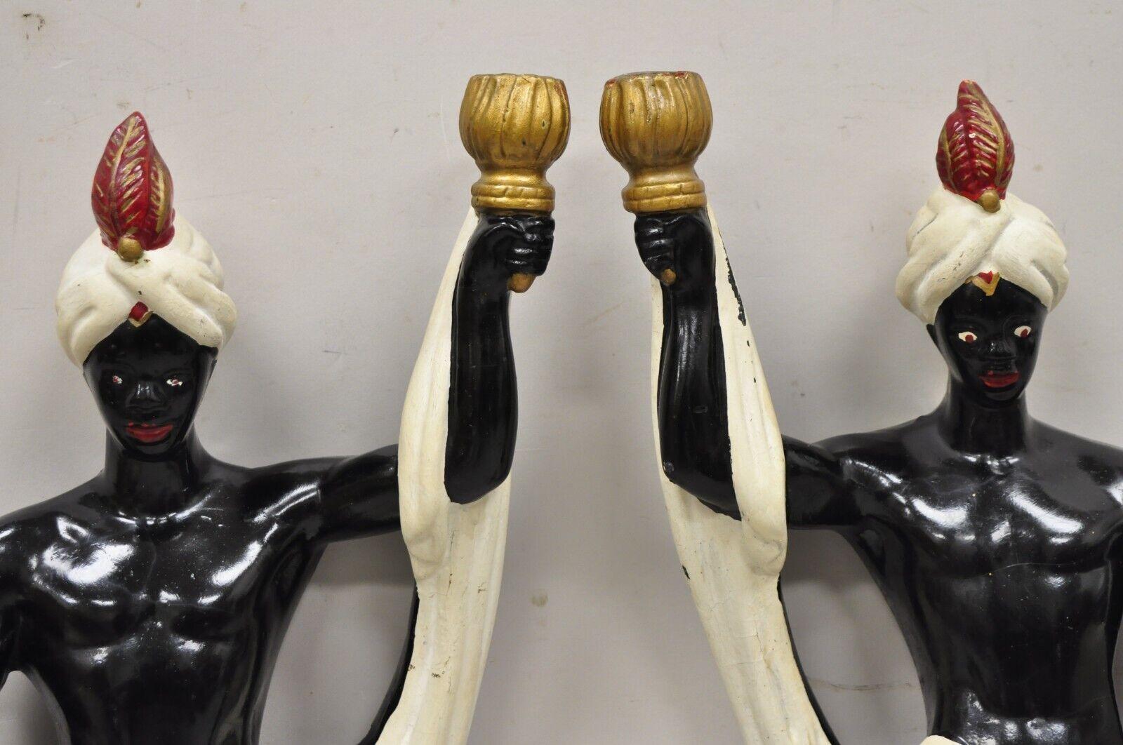 Vintage Arabian Chalkware Male Figural Wall Sconce Candlesticks - a Pair In Good Condition In Philadelphia, PA