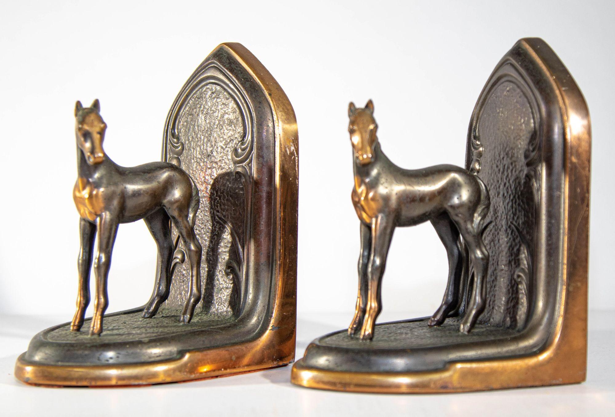 Vintage Arabian Horses Copper Bronze Bookends Equestrian Decor Art Nouveau Style 4