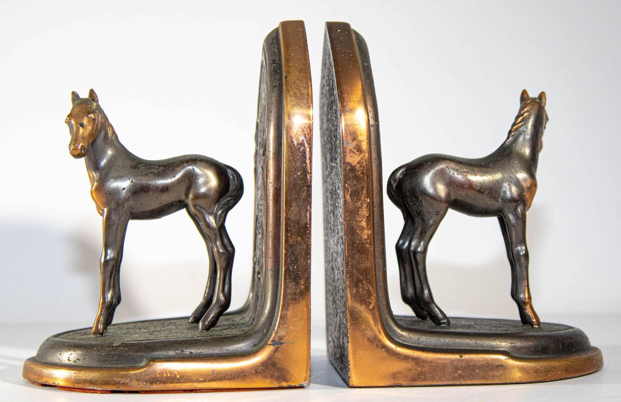 Vintage Arabian Horses Copper Bronze Bookends Equestrian Decor Art Nouveau Style 6