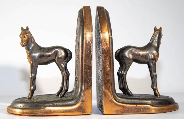 Vintage Arabian Horses Copper Bronze Bookends Equestrian Decor Art Nouveau Style For Sale 6