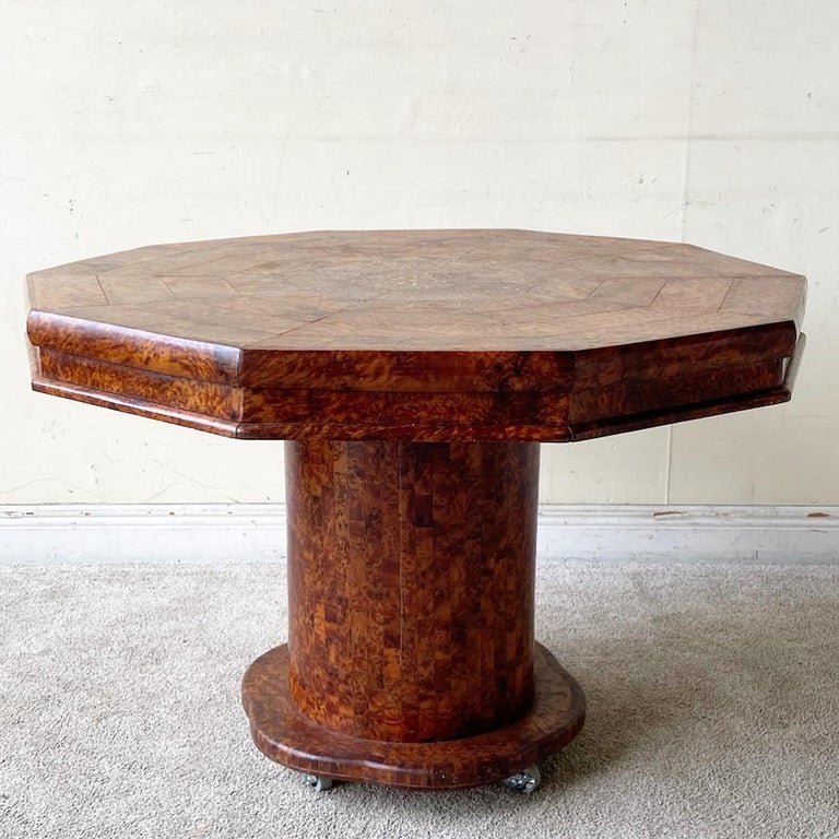 Vintage Arabic Burlwood Dining Table with Mother of Pearl Inlay For