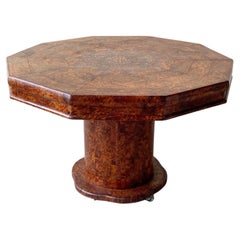 Vintage Arabic Burlwood Dining Table with Mother of Pearl Inlay