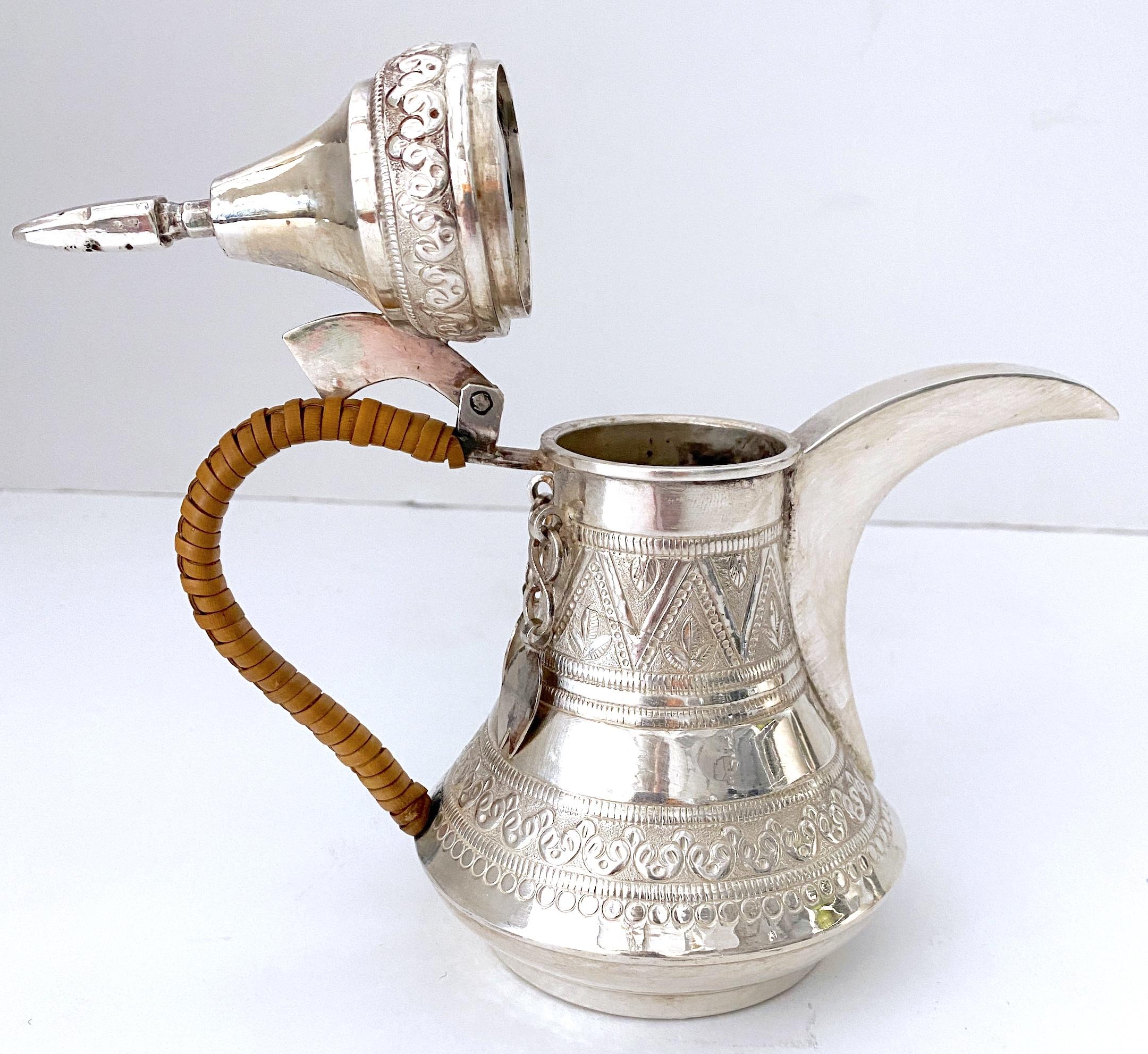 Woven Vintage Arabic /Middle Eastern Silverplated Dallah Coffee Pot For Sale
