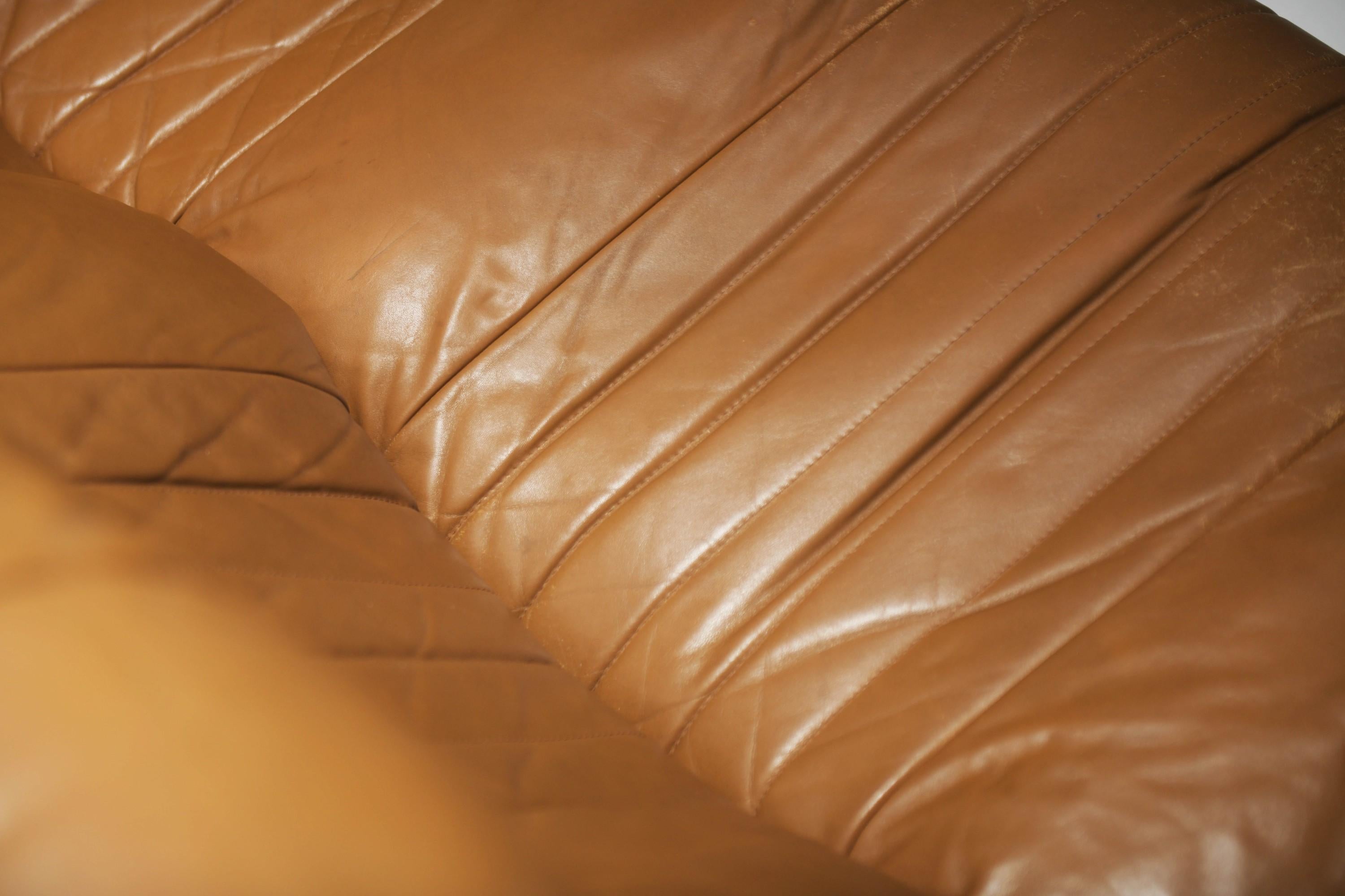 Vintage Aralia sofa in original cognac leather by Michel Ducaroy for Ligne Roset 5