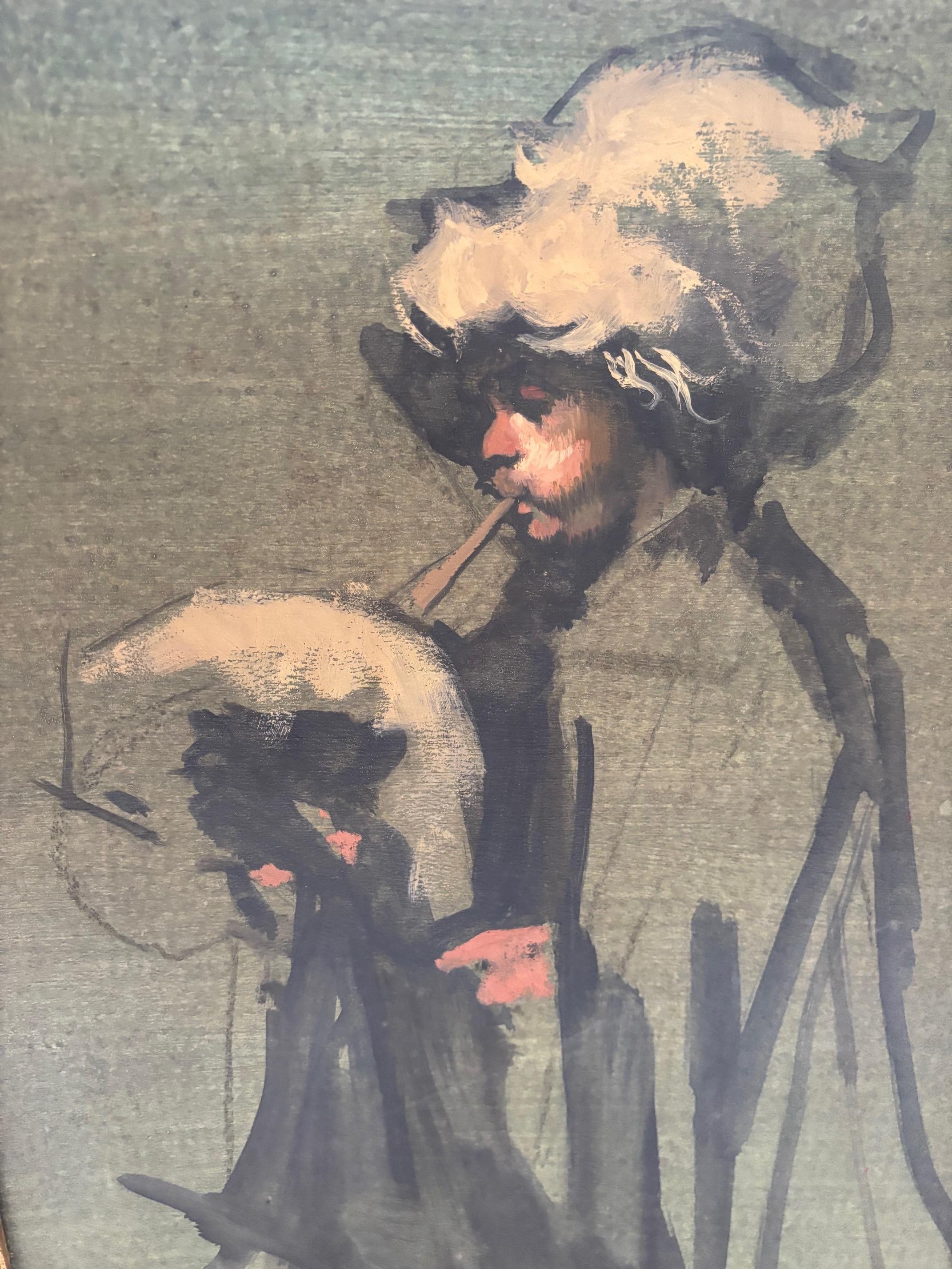 Metà XX secolo Pannello di pittura ad olio Arbruzzi Shepard d'epoca firmato da Harvey Dinnerstein in vendita