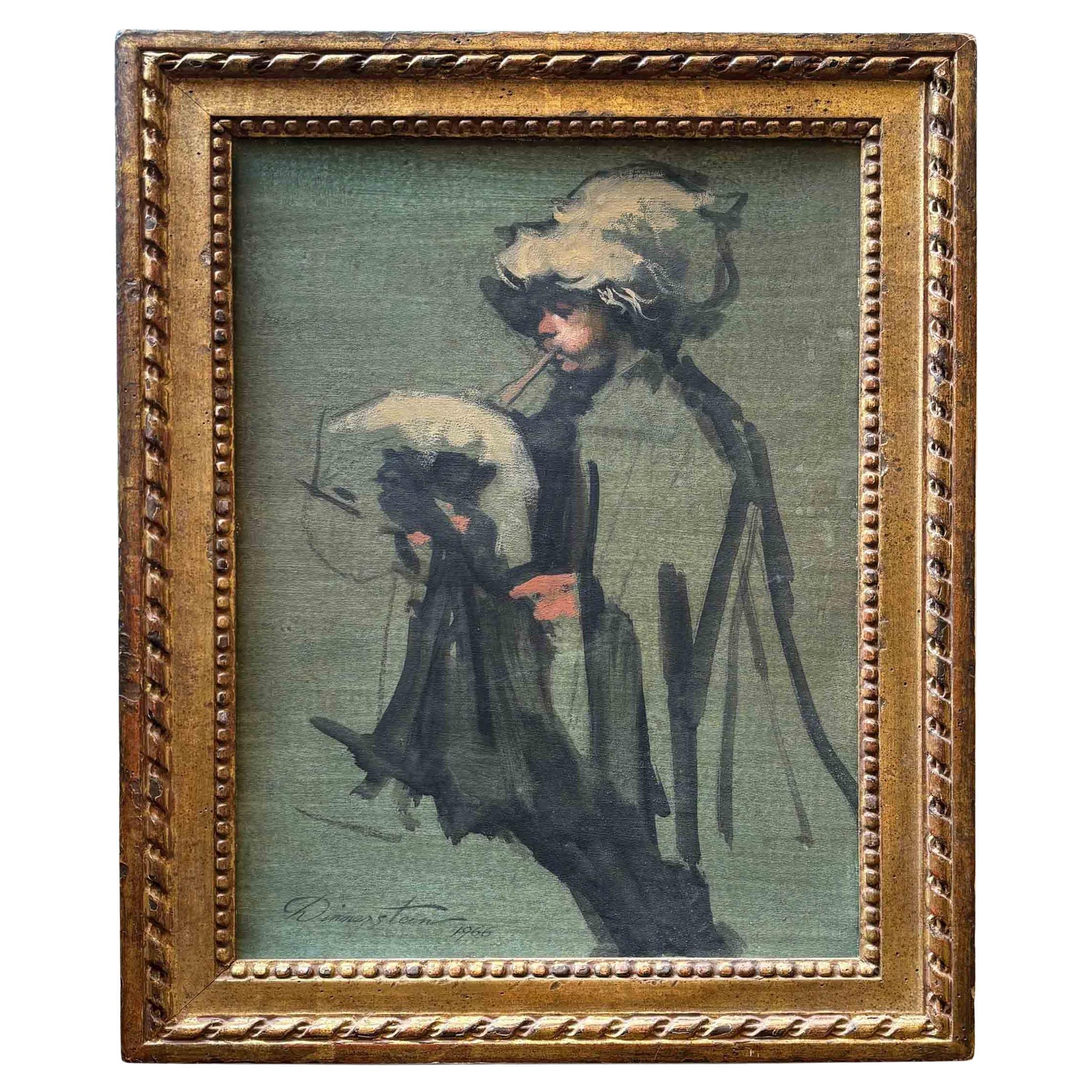 Americano Pannello di pittura ad olio Arbruzzi Shepard d'epoca firmato da Harvey Dinnerstein in vendita