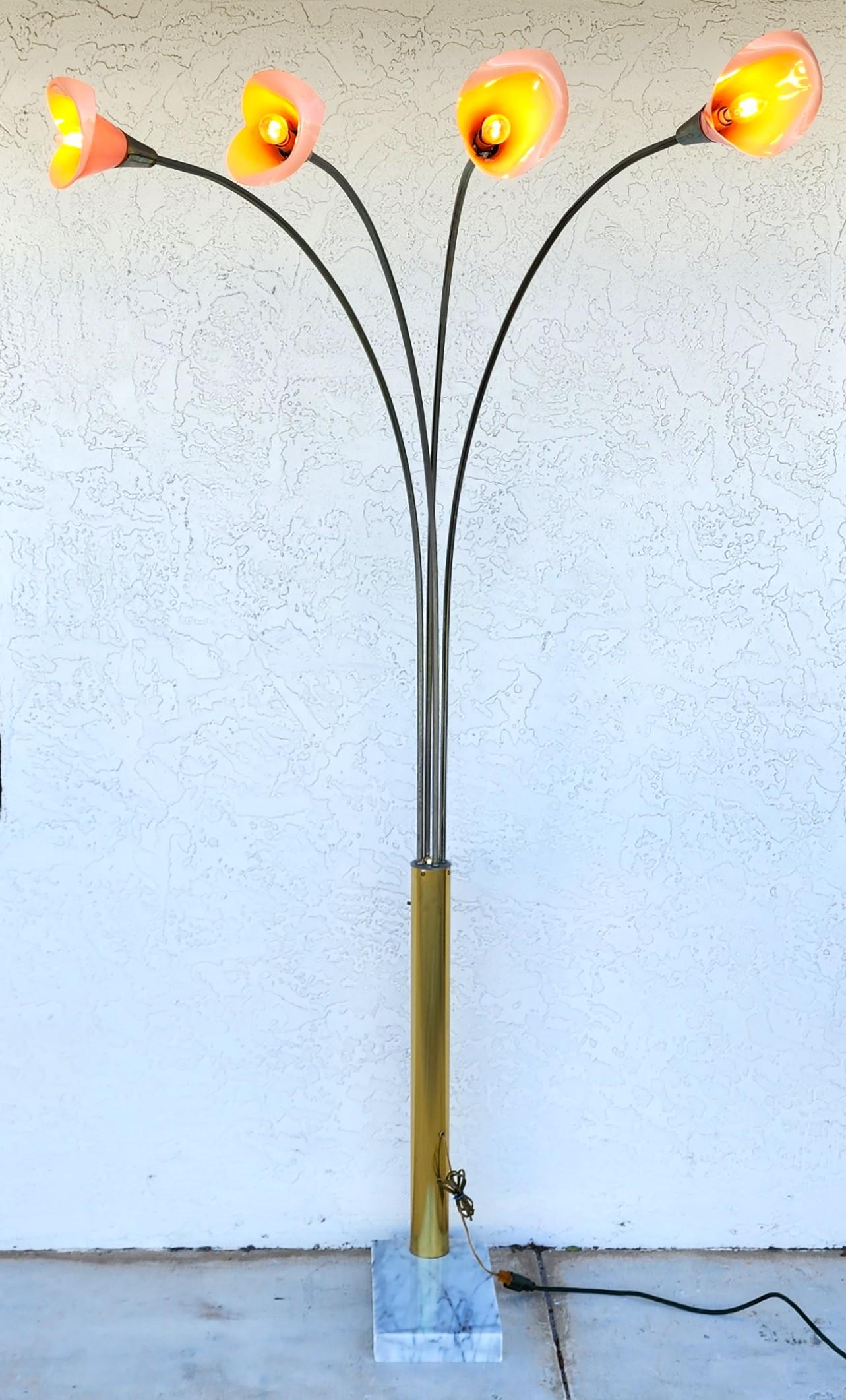 Vintage Arc Floor Lamp Italian Calla Lily In Good Condition For Sale In Lake Worth, FL