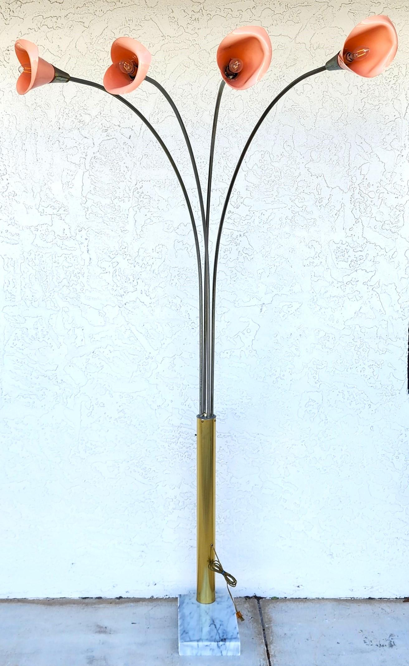 Stainless Steel Vintage Arc Floor Lamp Italian Calla Lily For Sale