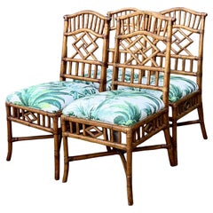 Vintage Arched Back Rattan Dining Chairs in Manuel Canovas - Set of 4