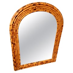Vintage Arched Bamboo Mirror, Tortoise Finish, Circa 1970, Wall Decor