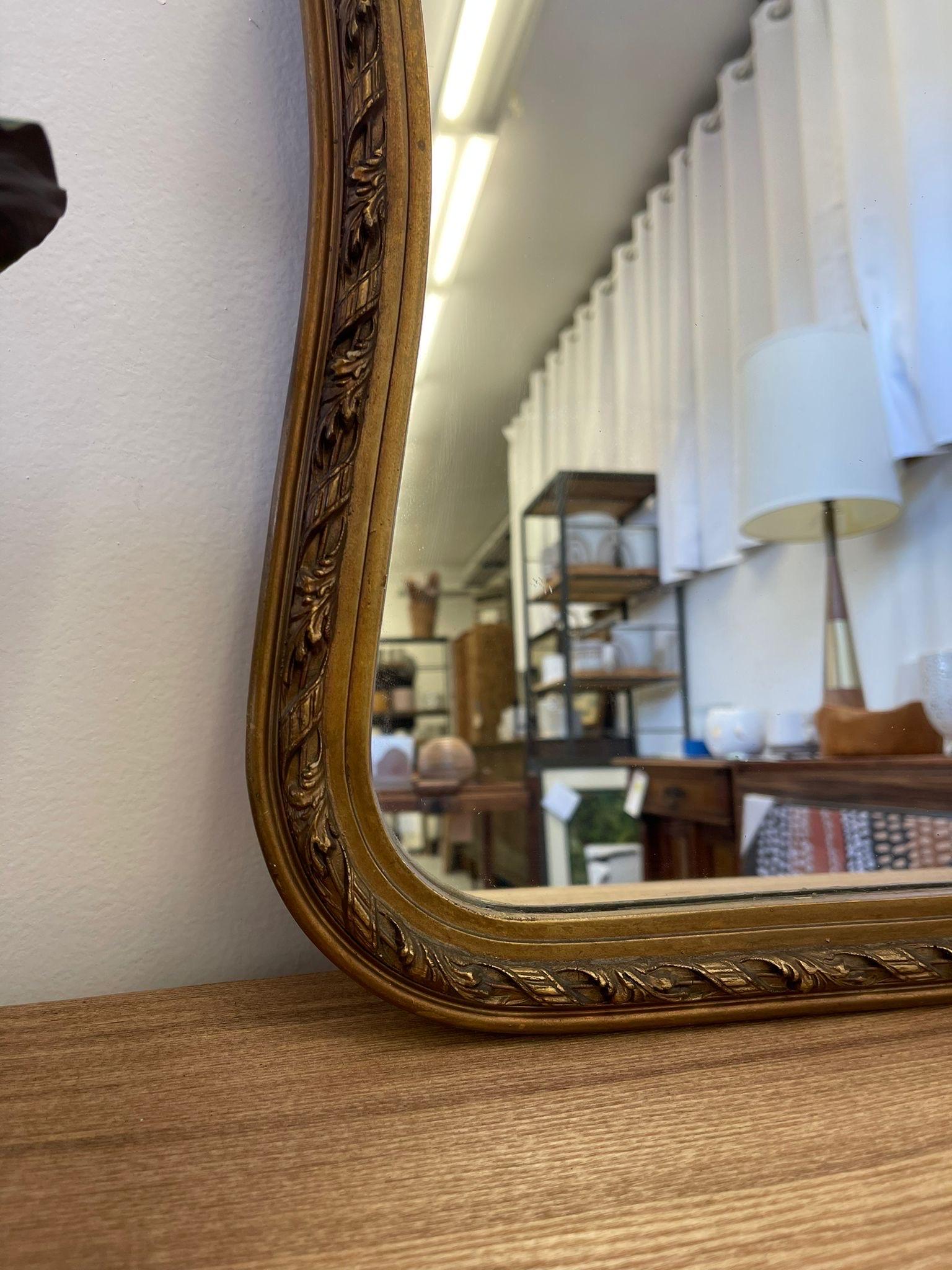 Vintage Arched Ornate Carved Gilt Wood Framed Mirror. Circa 1940s  For Sale 1