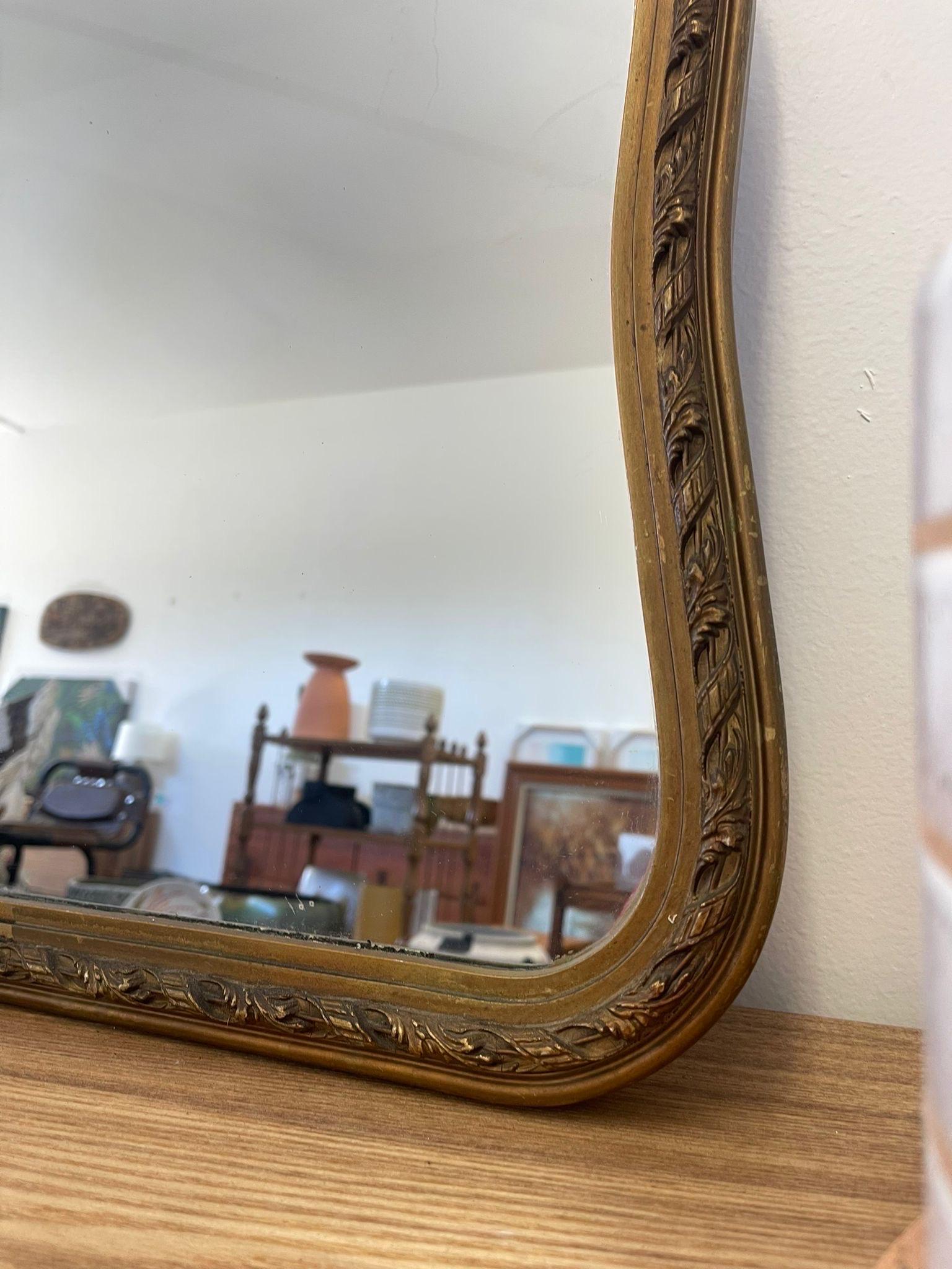 Vintage Arched Ornate Carved Gilt Wood Framed Mirror. Circa 1940s  For Sale 2