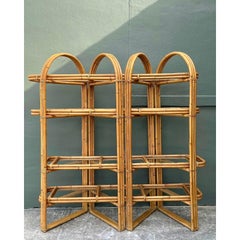 Vintage Arched Rattan Accordion Etagere