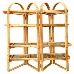 Vintage Arched Rattan Accordion Etagere