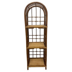 Vintage Arched Rattan Caning Bookshelf Etagere