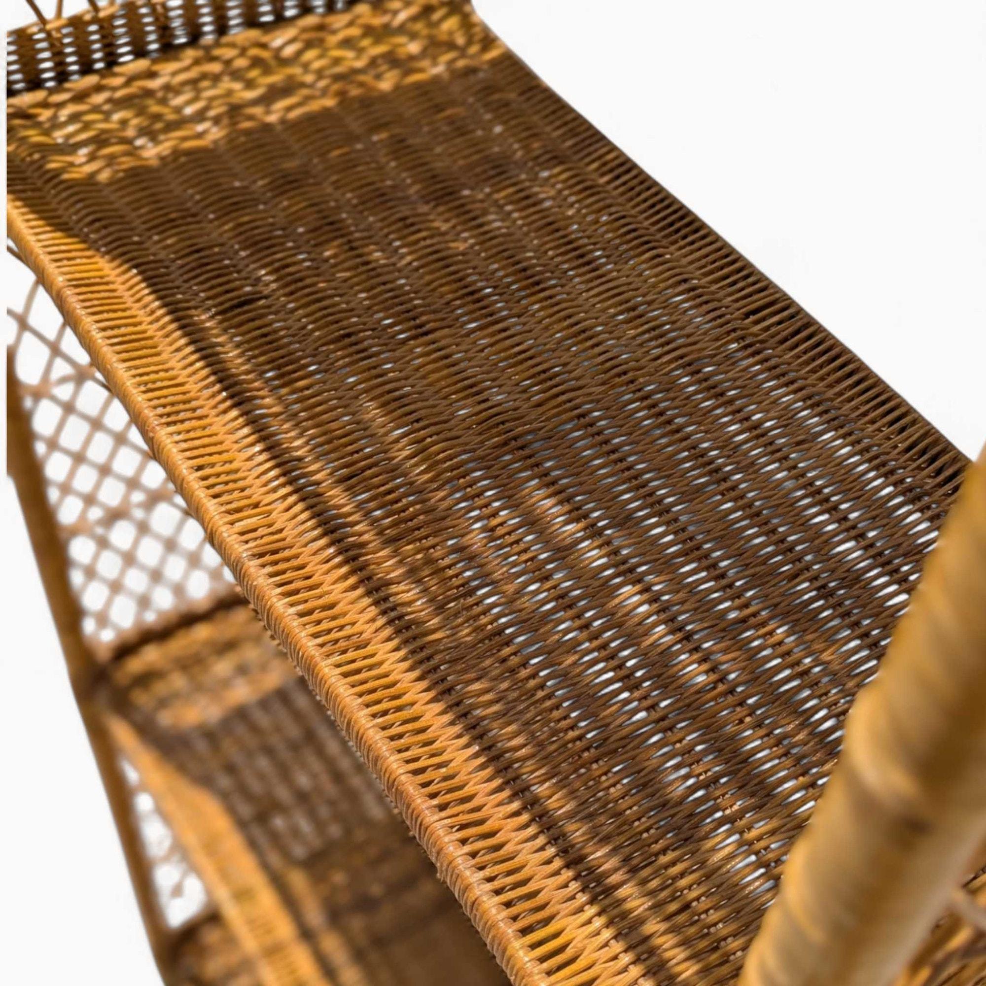 Vintage Arched Rattan Tall Etagere - Woven Wicker Bookshelf, 1970s For Sale 9