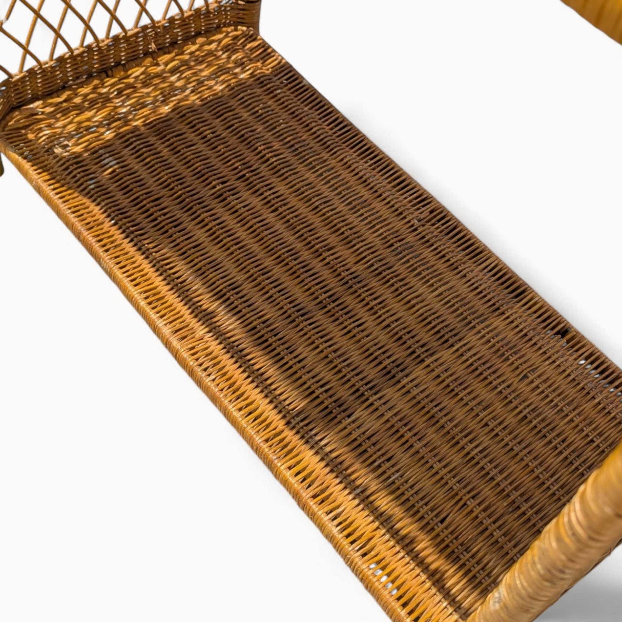 20th Century Vintage Arched Rattan Tall Etagere - Woven Wicker Bookshelf, 1970s For Sale
