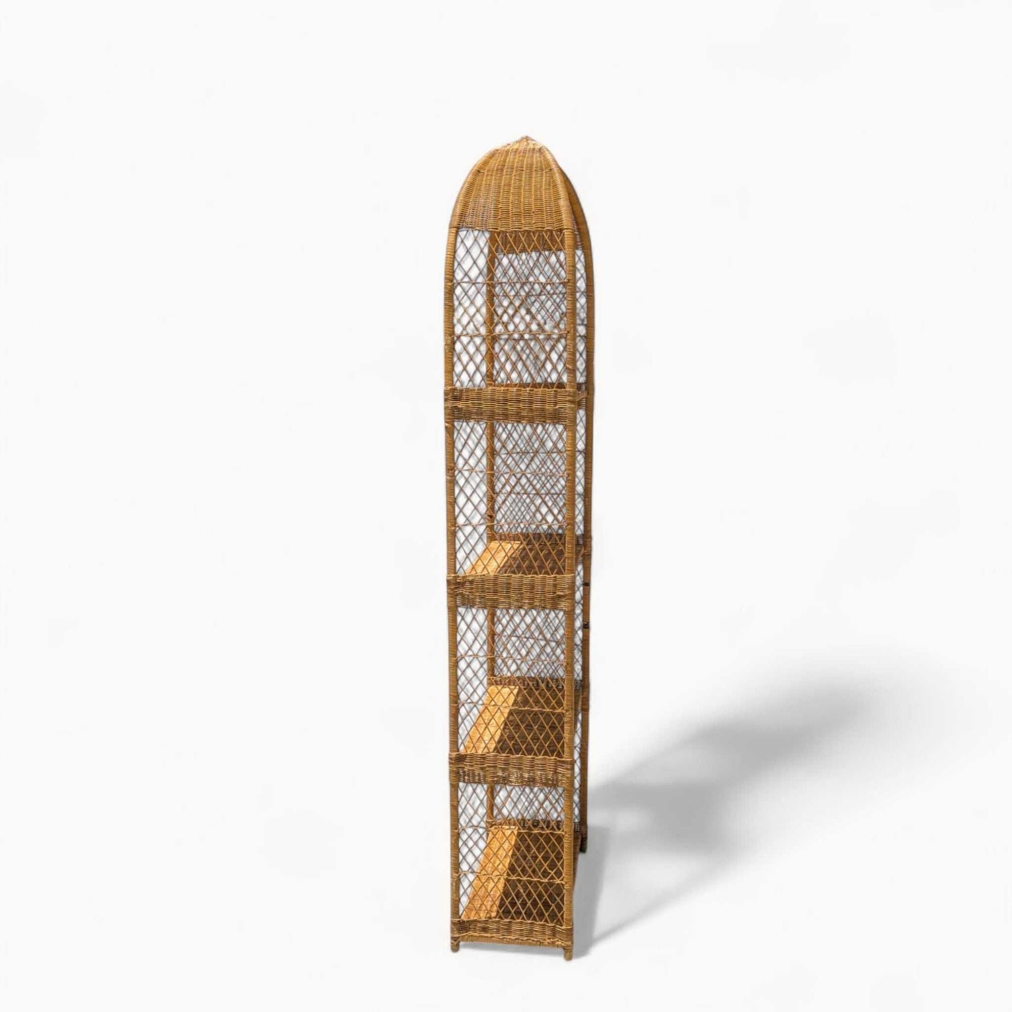 Vintage Arched Rattan Tall Etagere - Woven Wicker Bookshelf, 1970s For Sale 3