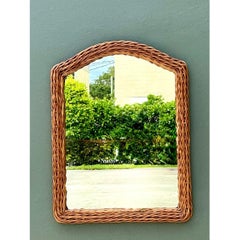 Vintage Arched Rattan Wall Mirror