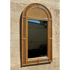 Vintage Arched Woven Rattan Mirror