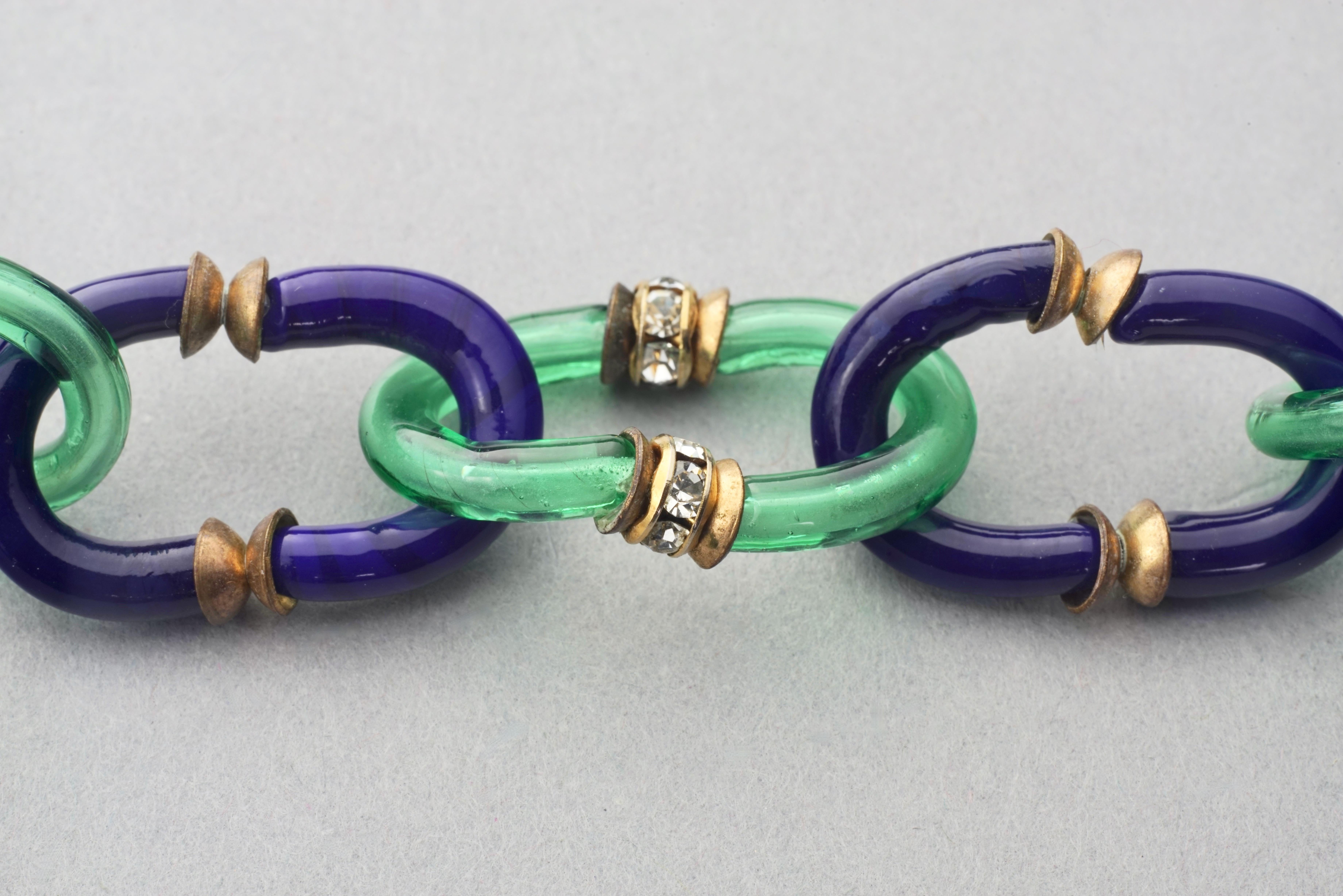 Vintage ARCHIMEDE SEGUSO for CHANEL Murano Blue Green Glass Linked Necklace 3