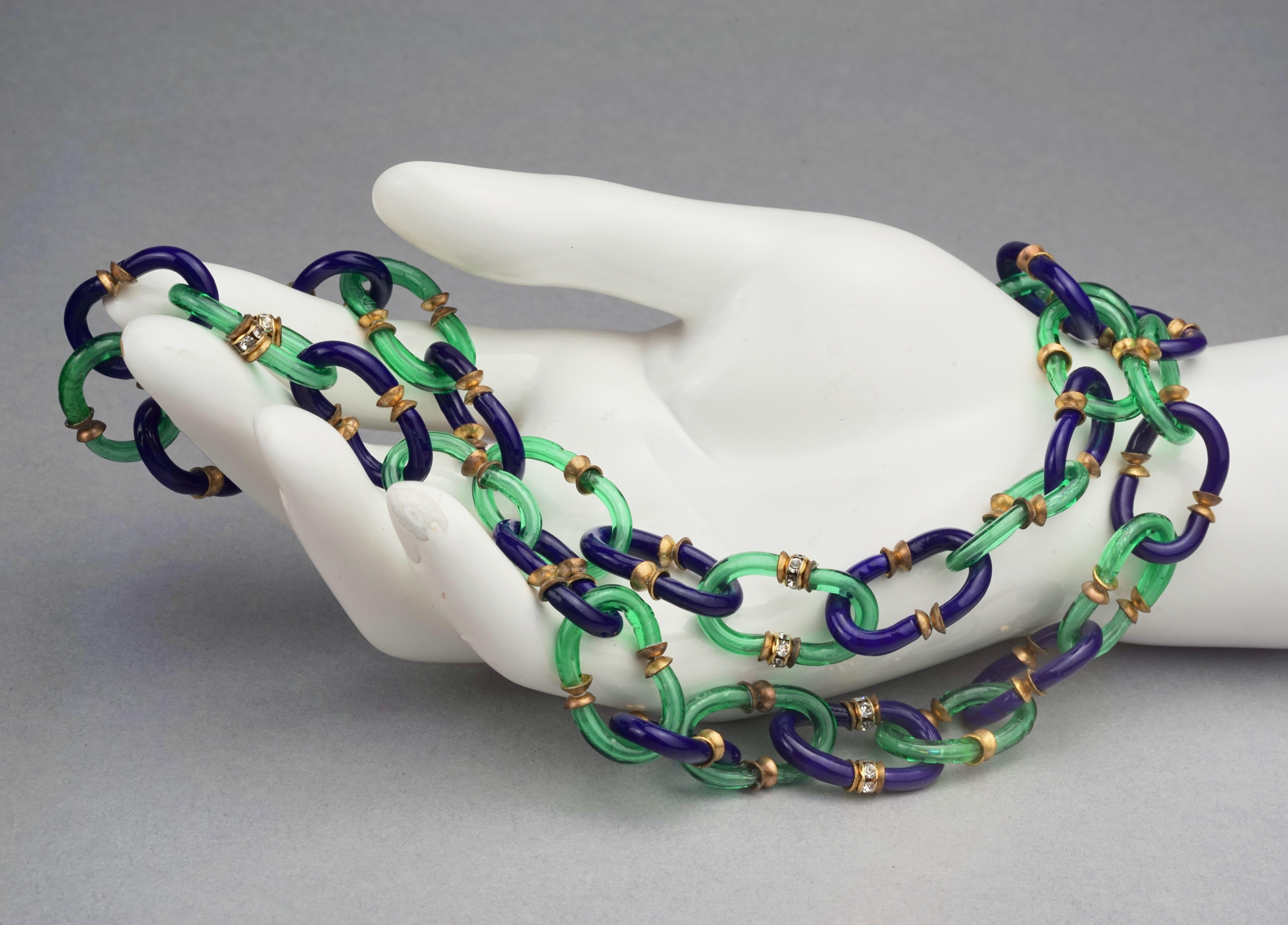 Vintage ARCHIMEDE SEGUSO for CHANEL Murano Blue Green Glass Linked Necklace 4
